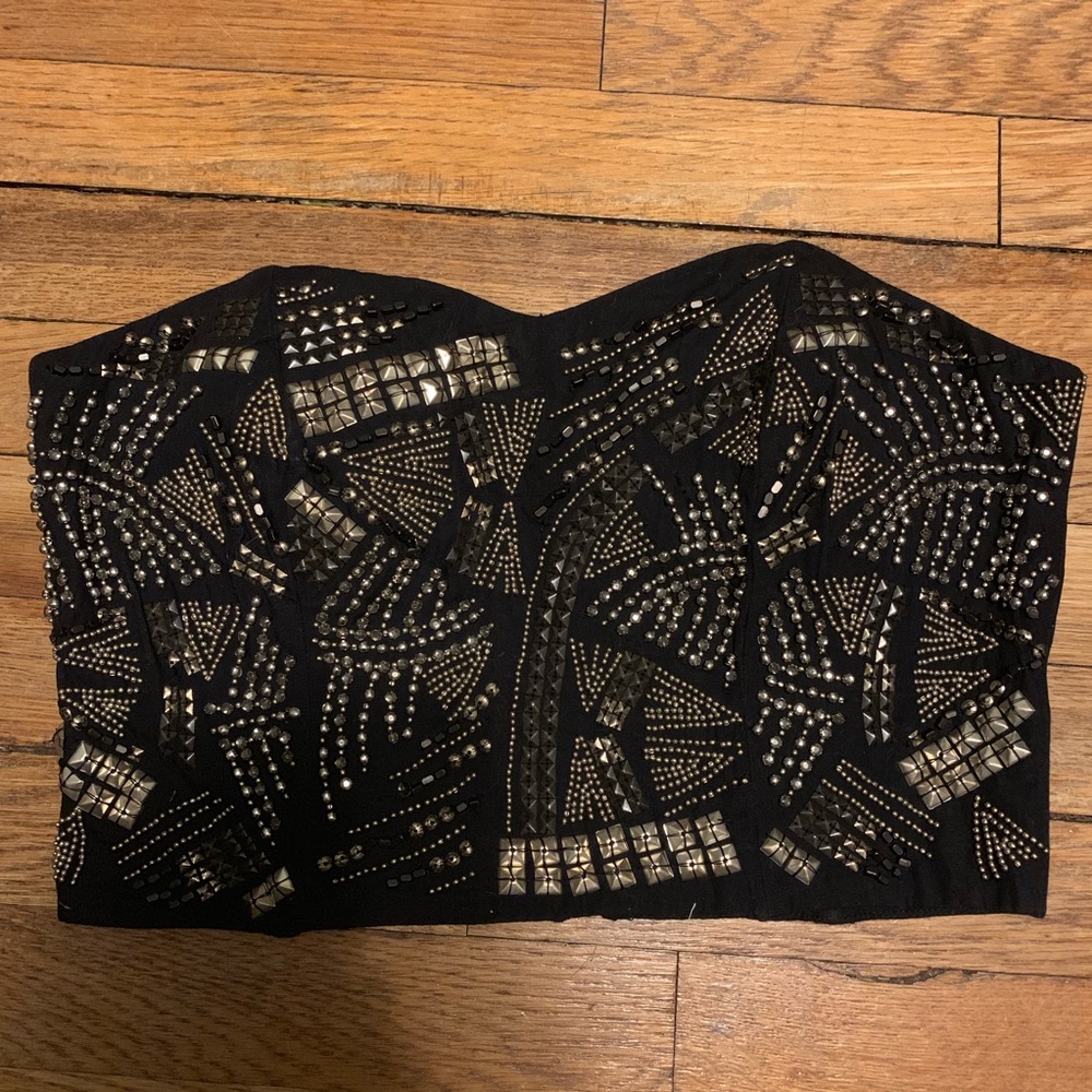 Dallin Chase | Sequined Studded Crop Top Corset